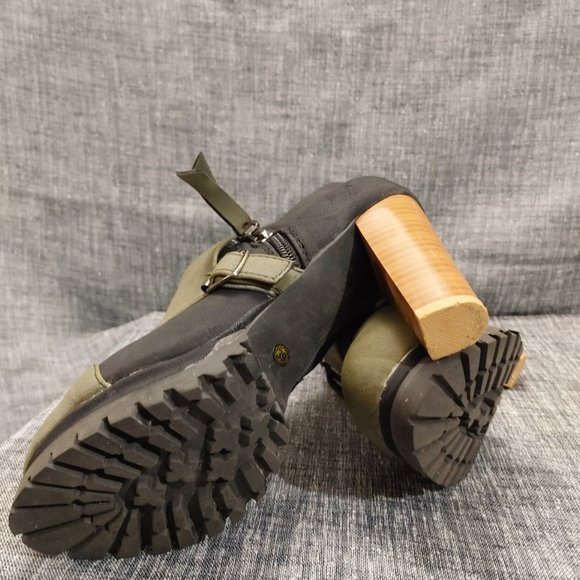 Stylish Used Olive Green/Black Heeled Ankle Booties - Picture 3 of 6